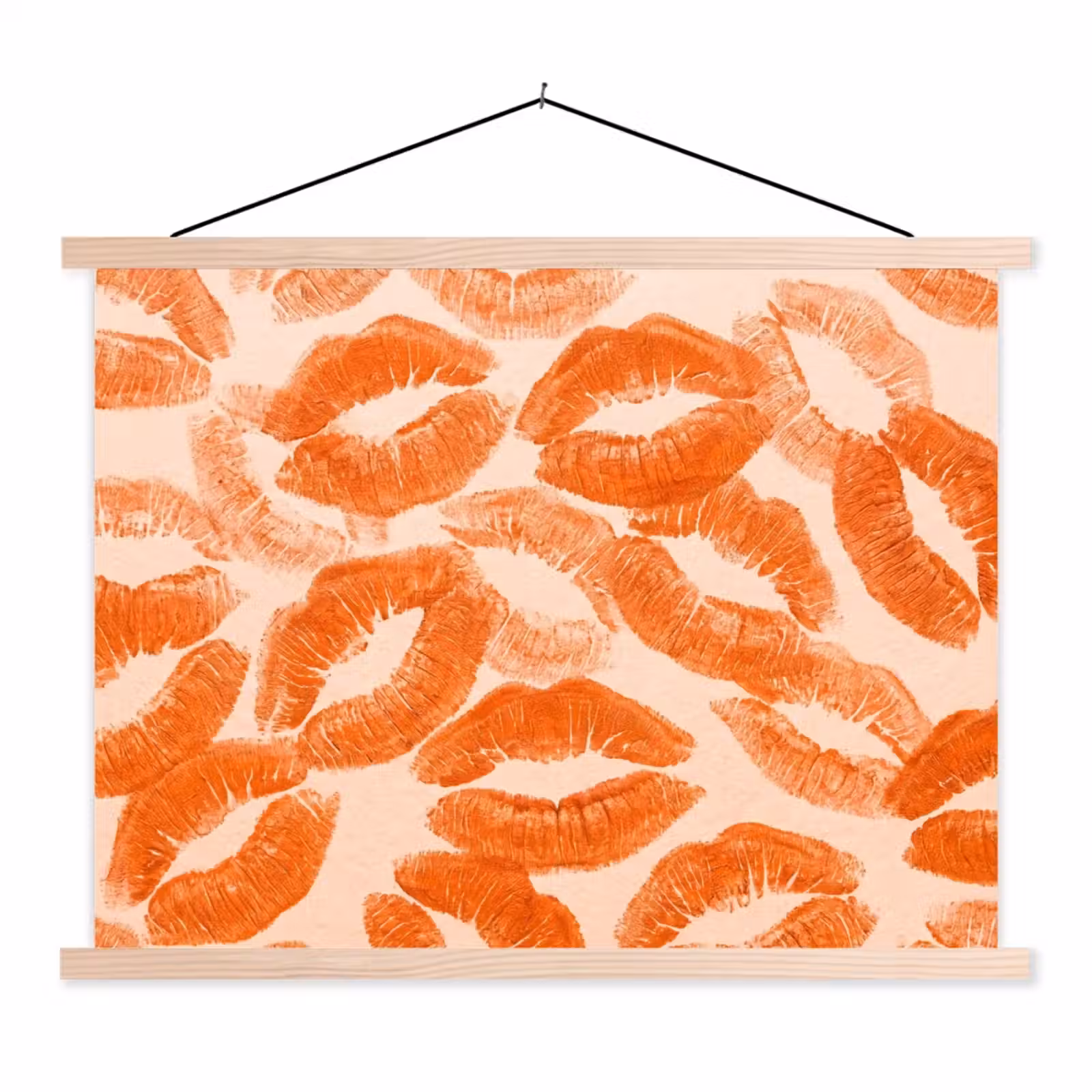 Stoffbild - Orangefarbene Kussabdrücke – Liebe — 1