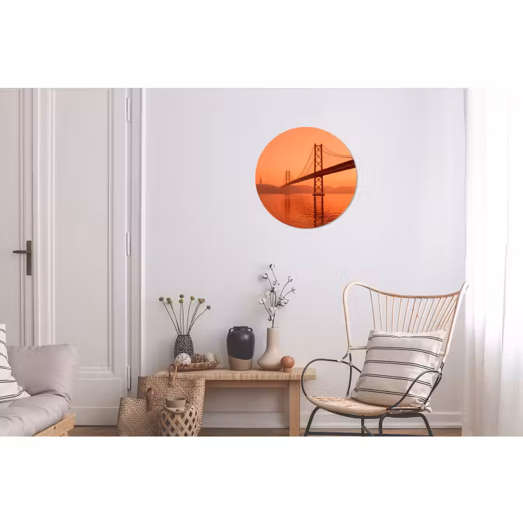 Alu-Dibond-Bild Rund - Brücke – Wasser – Orange — 2