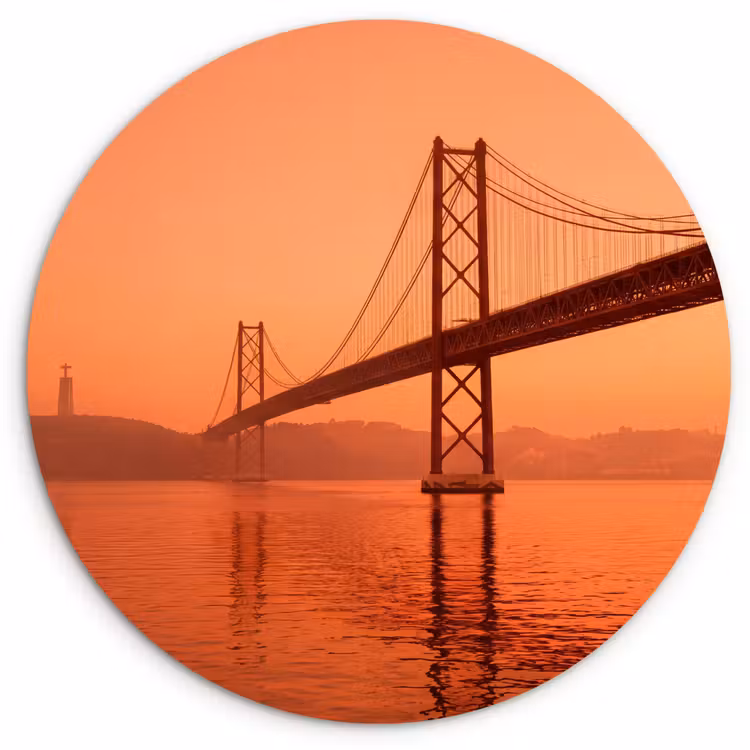 Glasbild Rund - Brücke – Wasser – Orange — 1
