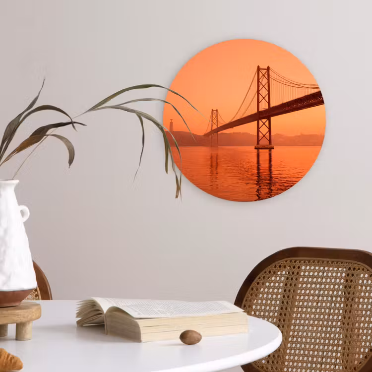 Glasbild Rund - Brücke – Wasser – Orange — 4