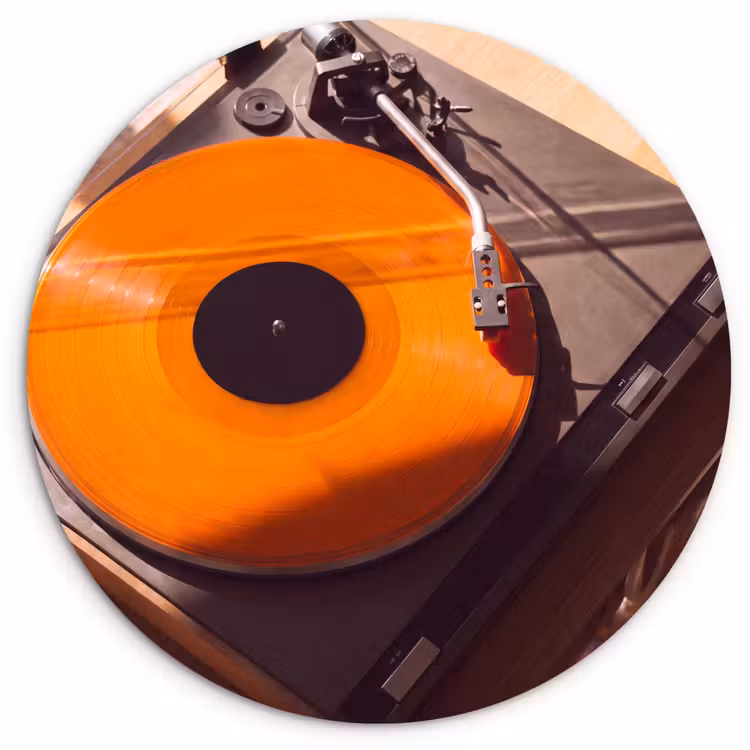 Glasbild Rund - Plattenspieler – Orange – Musik — 1