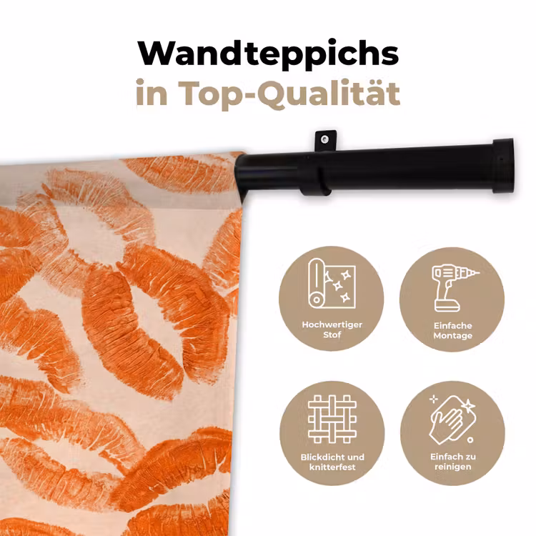 Wandteppich - Orangefarbene Kussabdrücke – Liebe — 7