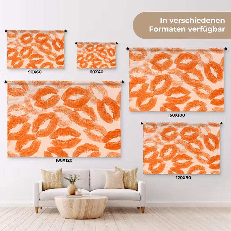Wandteppich - Orangefarbene Kussabdrücke – Liebe — 8