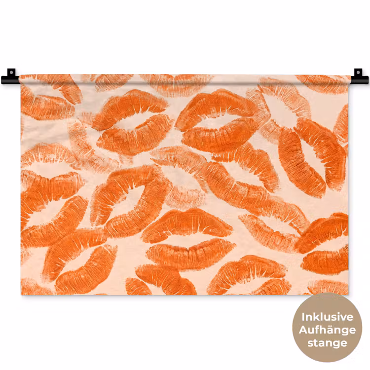 Wandteppich - Orangefarbene Kussabdrücke – Liebe — 9
