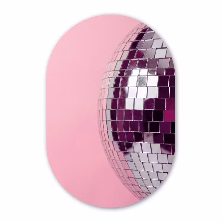 Alu-Dibond-Bild Oval - Spiegelkugel – Silber – Modern — 1