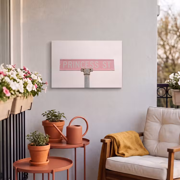 Outdoor Leinwand - Rosa Straßenschild – Stadt — 3