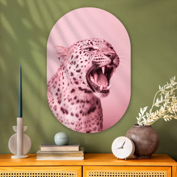 Glasbild Oval - Rosa Katze – Modern — 2