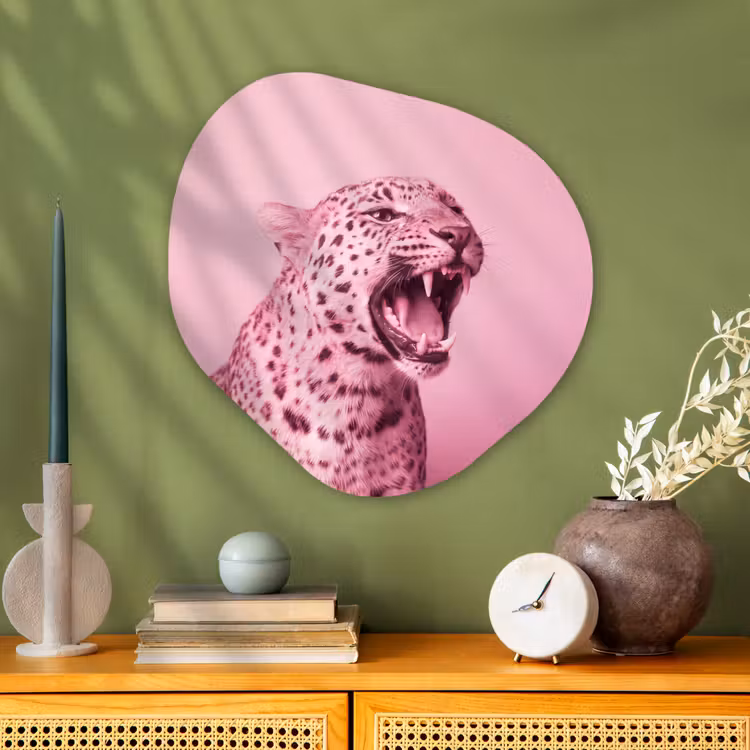 Glasbild Organische Form - Rosa Katze – Modern — 2