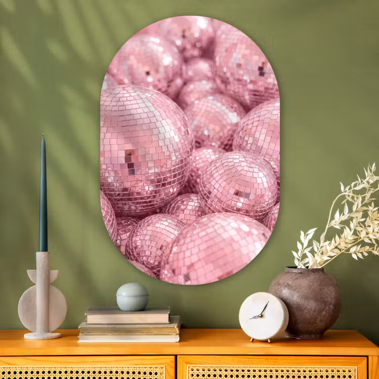 Glasbild Oval - Rosa Discokugeln — 2