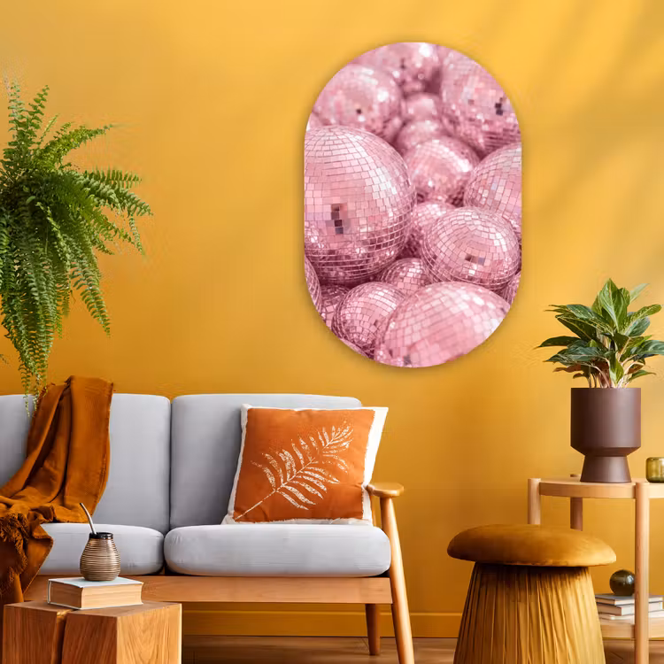 Glasbild Oval - Rosa Discokugeln — 3