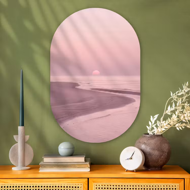 Glasbild Oval - Rosa Sonnenuntergang – Strand — 2