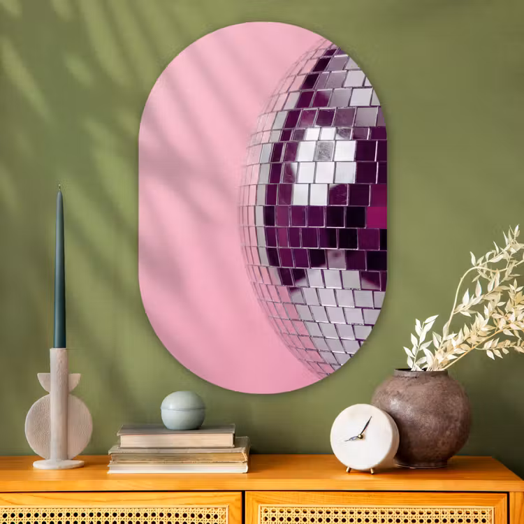 Glasbild Oval - Spiegelkugel – Silber – Modern — 2