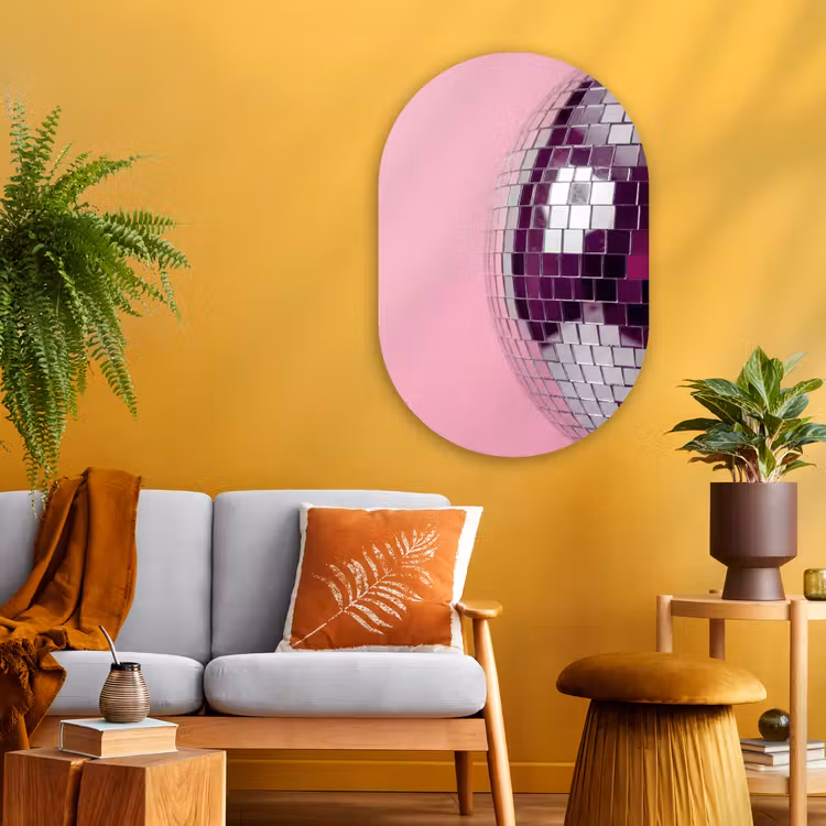 Glasbild Oval - Spiegelkugel – Silber – Modern — 3