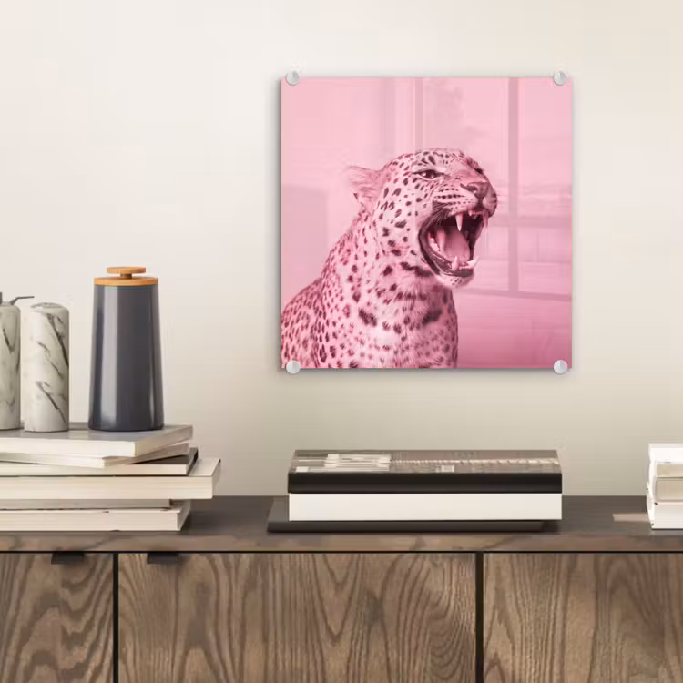 Glasbild - Rosa Katze – Modern — 2