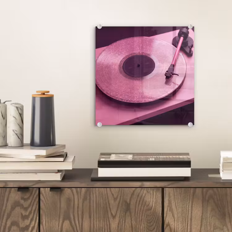 Glasbild - Plattenspieler – Rosa – Musik — 2