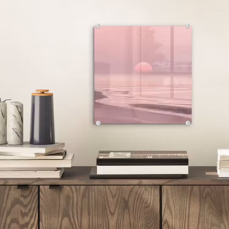 Glasbild - Rosa Sonnenuntergang – Strand — 2