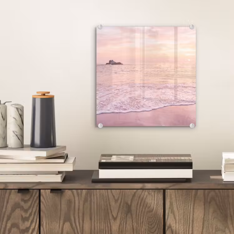 Glasbild - Strand – Sonnenuntergang – Rosa — 2