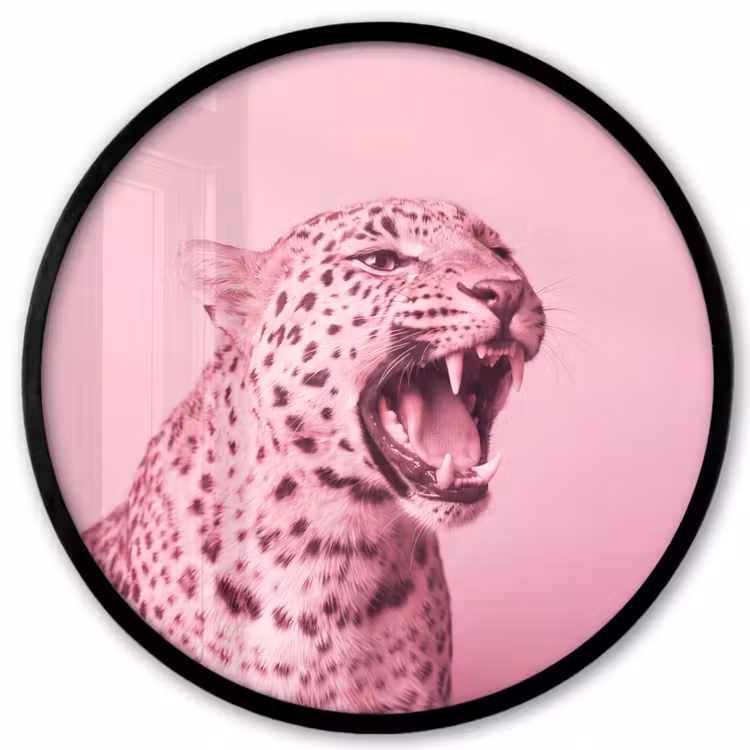 Poster im Rahmen Rund - Rosa Katze – Modern — 1