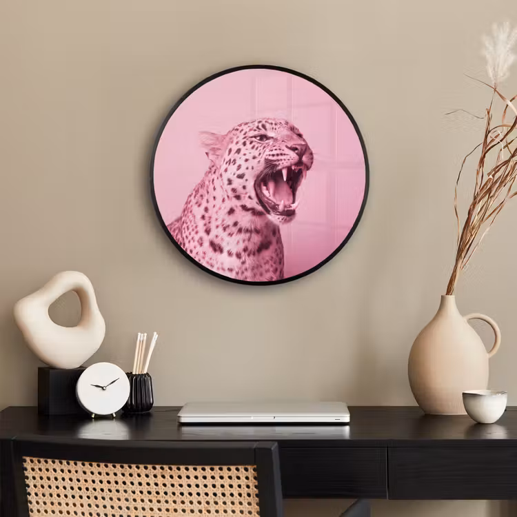Poster im Rahmen Rund - Rosa Katze – Modern — 3
