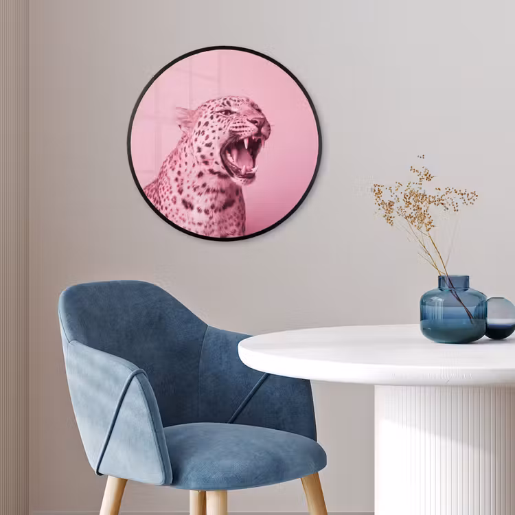Poster im Rahmen Rund - Rosa Katze – Modern — 4