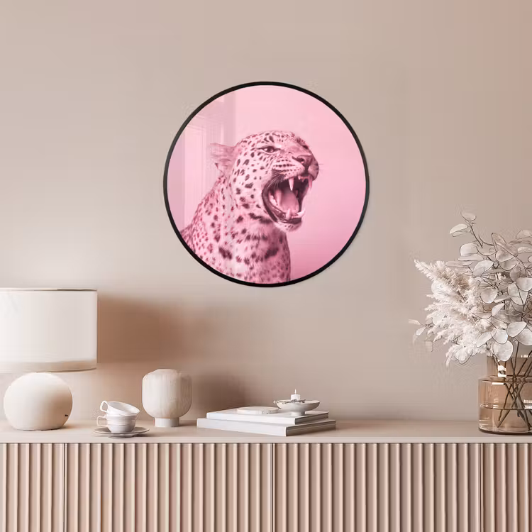 Poster im Rahmen Rund - Rosa Katze – Modern — 5