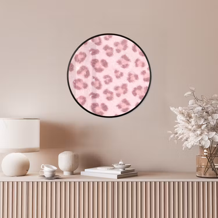 Poster im Rahmen Rund - Rosa Tiermuster – Glitzer — 5