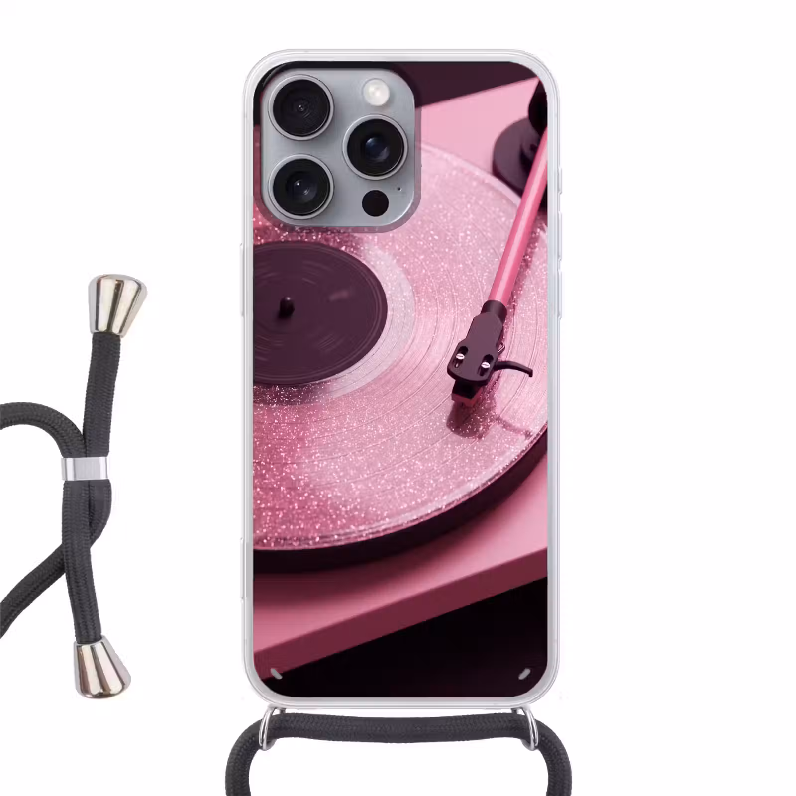 Handyhülle mit Band - Plattenspieler – Rosa – Musik — 1