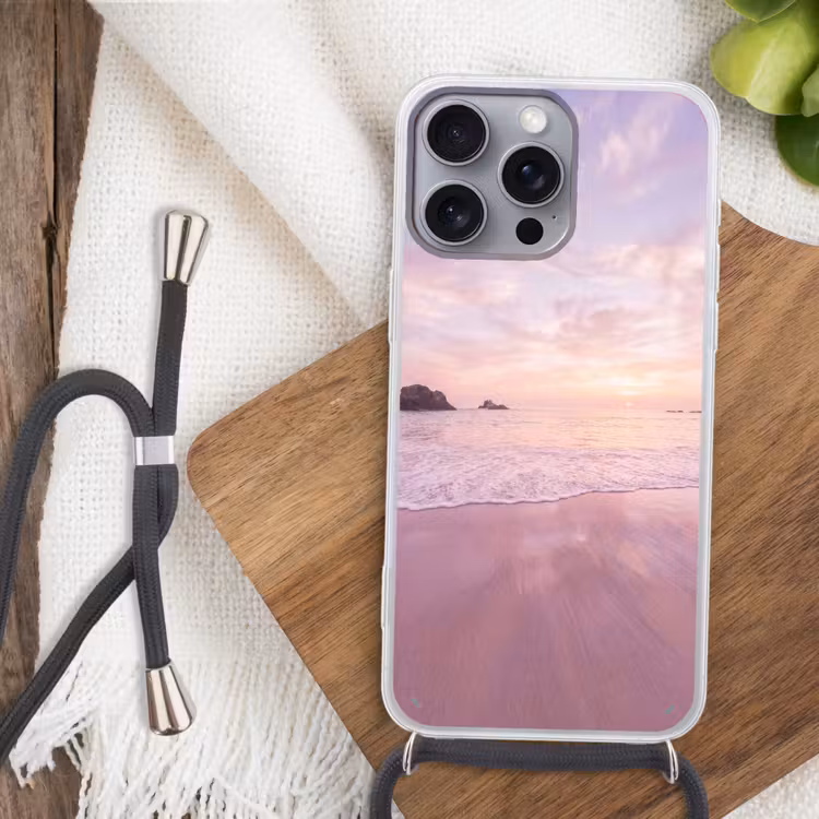 Handyhülle mit Band - Strand – Sonnenuntergang – Rosa — 3
