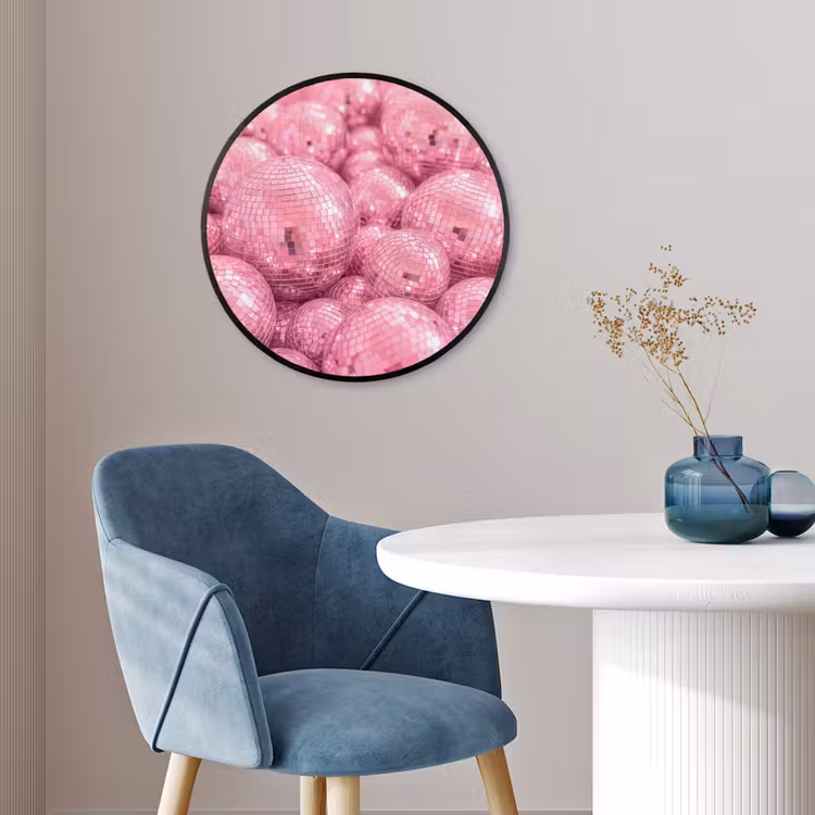Poster im Rahmen Rund - Rosa Discokugeln — 4