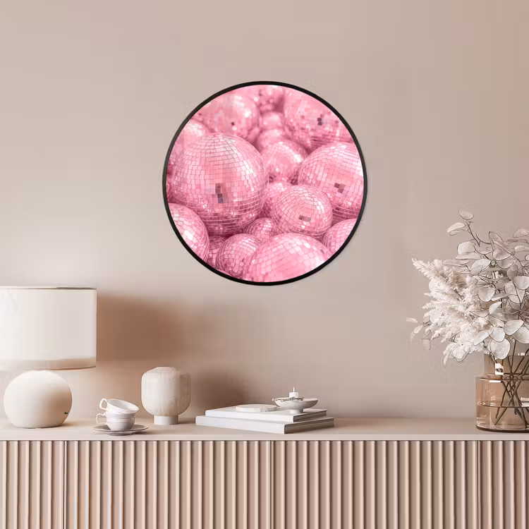 Poster im Rahmen Rund - Rosa Discokugeln — 5