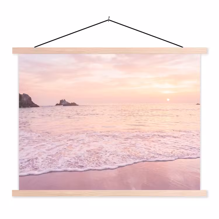 Stoffbild - Strand – Sonnenuntergang – Rosa — 1