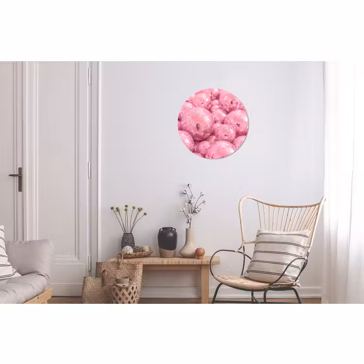 Alu-Dibond-Bild Rund - Rosa Discokugeln — 2