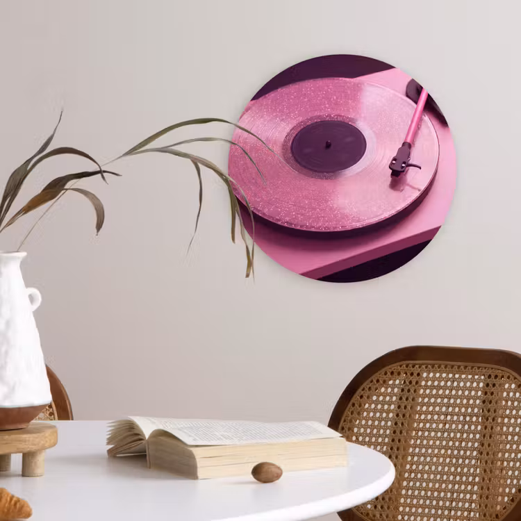 Glasbild Rund - Plattenspieler – Rosa – Musik — 4