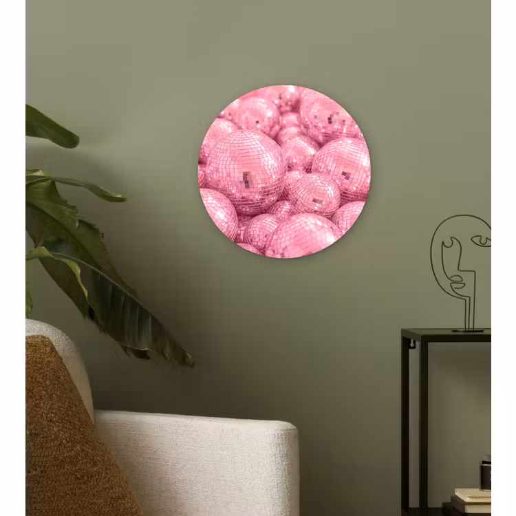 Glasbild Rund - Rosa Discokugeln — 3