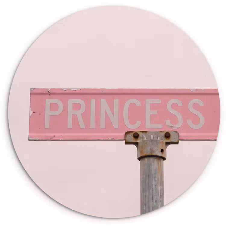 Glasbild Rund - Rosa Straßenschild – Stadt — 1