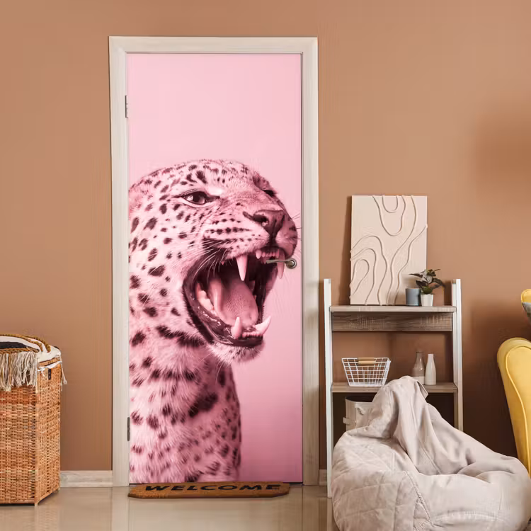 Türtapete - Rosa Katze – Modern — 2