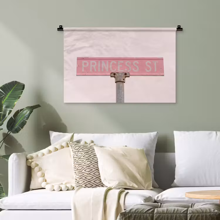 Wandteppich - Rosa Straßenschild – Stadt — 4