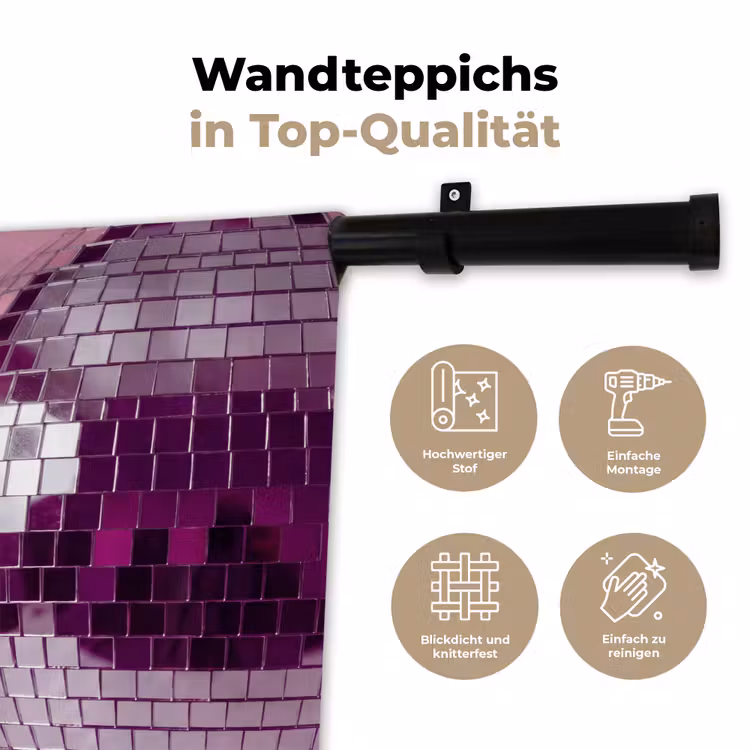 Wandteppich - Spiegelkugel – Silber – Modern — 7