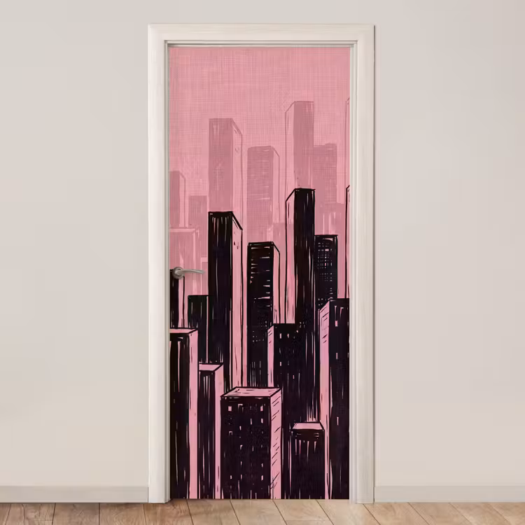 Türtapete - Stadt – Abstrakt – Rosa — 1