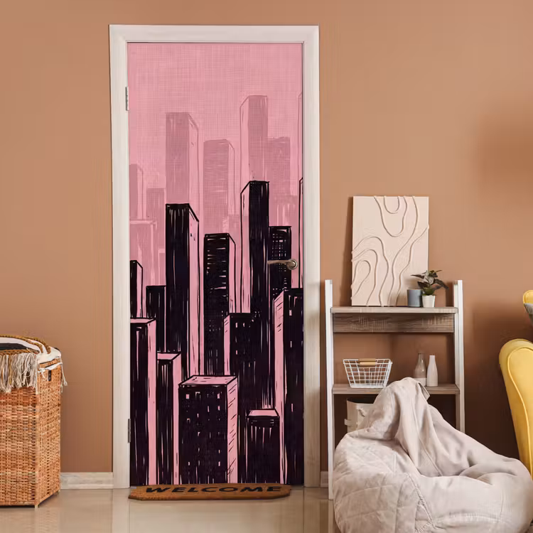 Türtapete - Stadt – Abstrakt – Rosa — 2