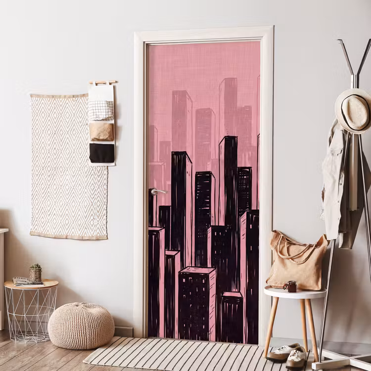 Türtapete - Stadt – Abstrakt – Rosa — 7