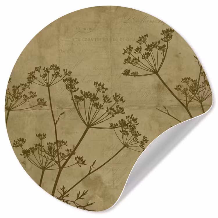 Runde Tapete - Blumen – Schrift – Grün — 1