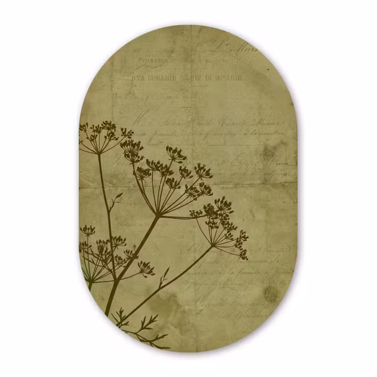 Glasbild Oval - Blumen – Schrift – Grün — 1