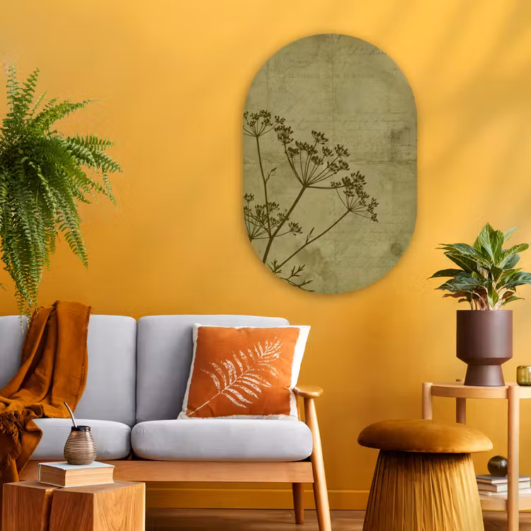 Glasbild Oval - Blumen – Schrift – Grün — 3