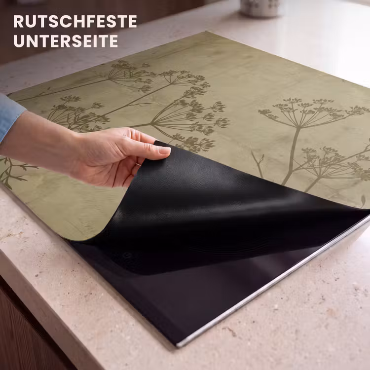 Herdabdeckplatte - Blumen – Schrift – Grün — 9
