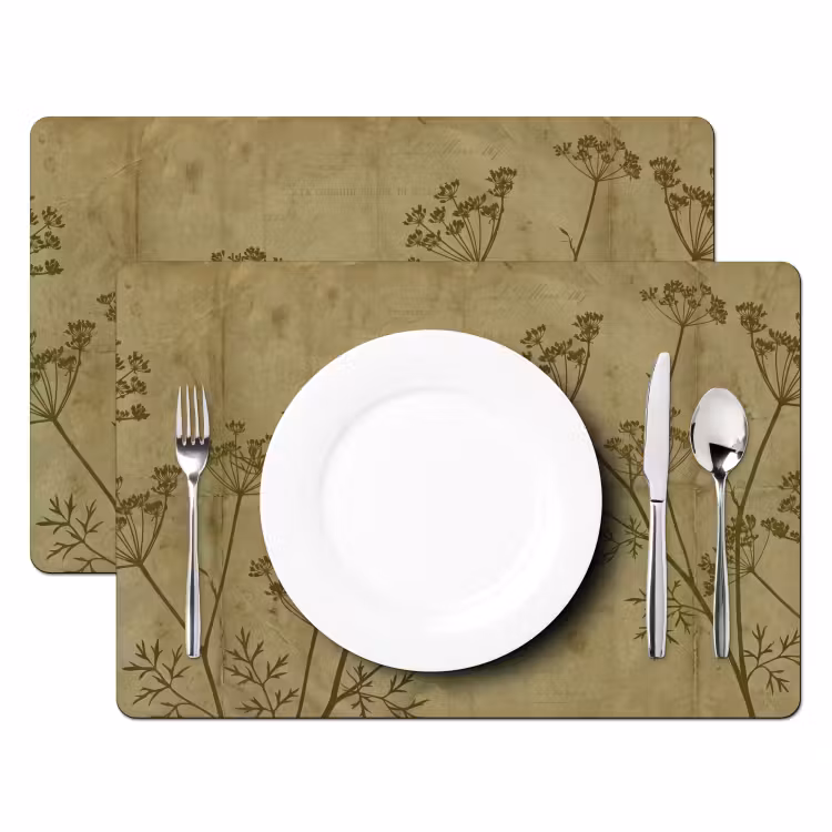 Tischset - 6 Stück - Blumen – Schrift – Grün — 2