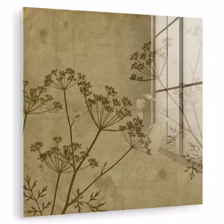 Glasbild - Blumen – Schrift – Grün — 1