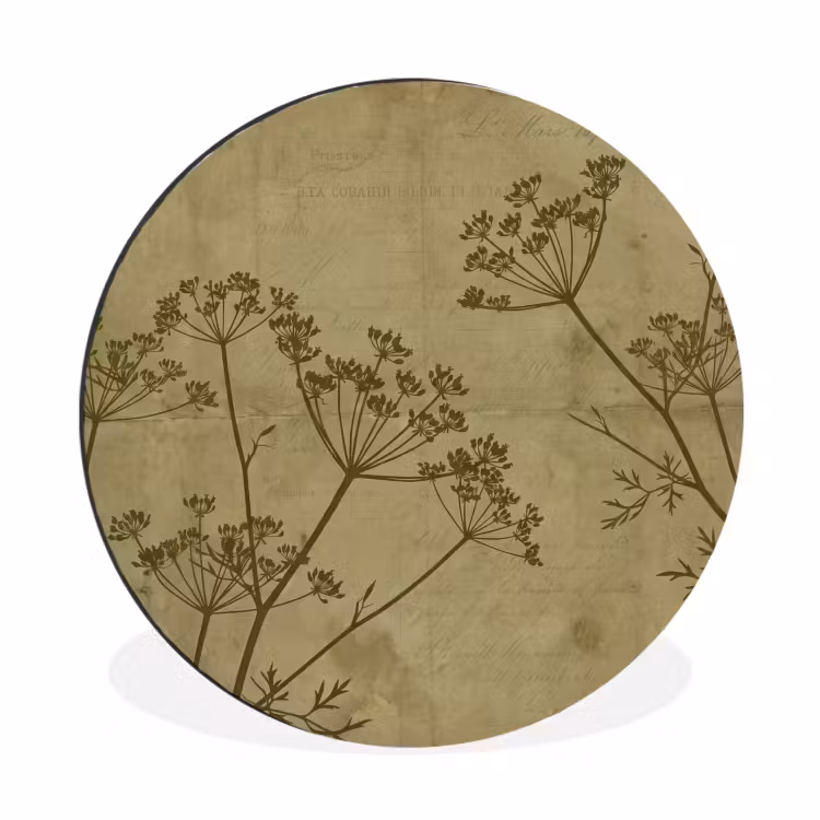 Alu-Dibond-Bild Rund - Blumen – Schrift – Grün — 1
