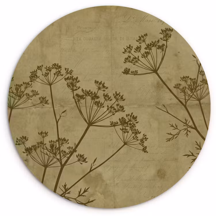 Glasbild Rund - Blumen – Schrift – Grün — 1