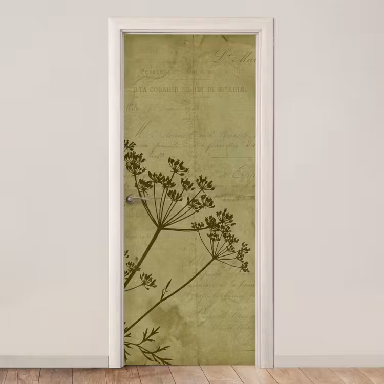 Türtapete - Blumen – Schrift – Grün — 1
